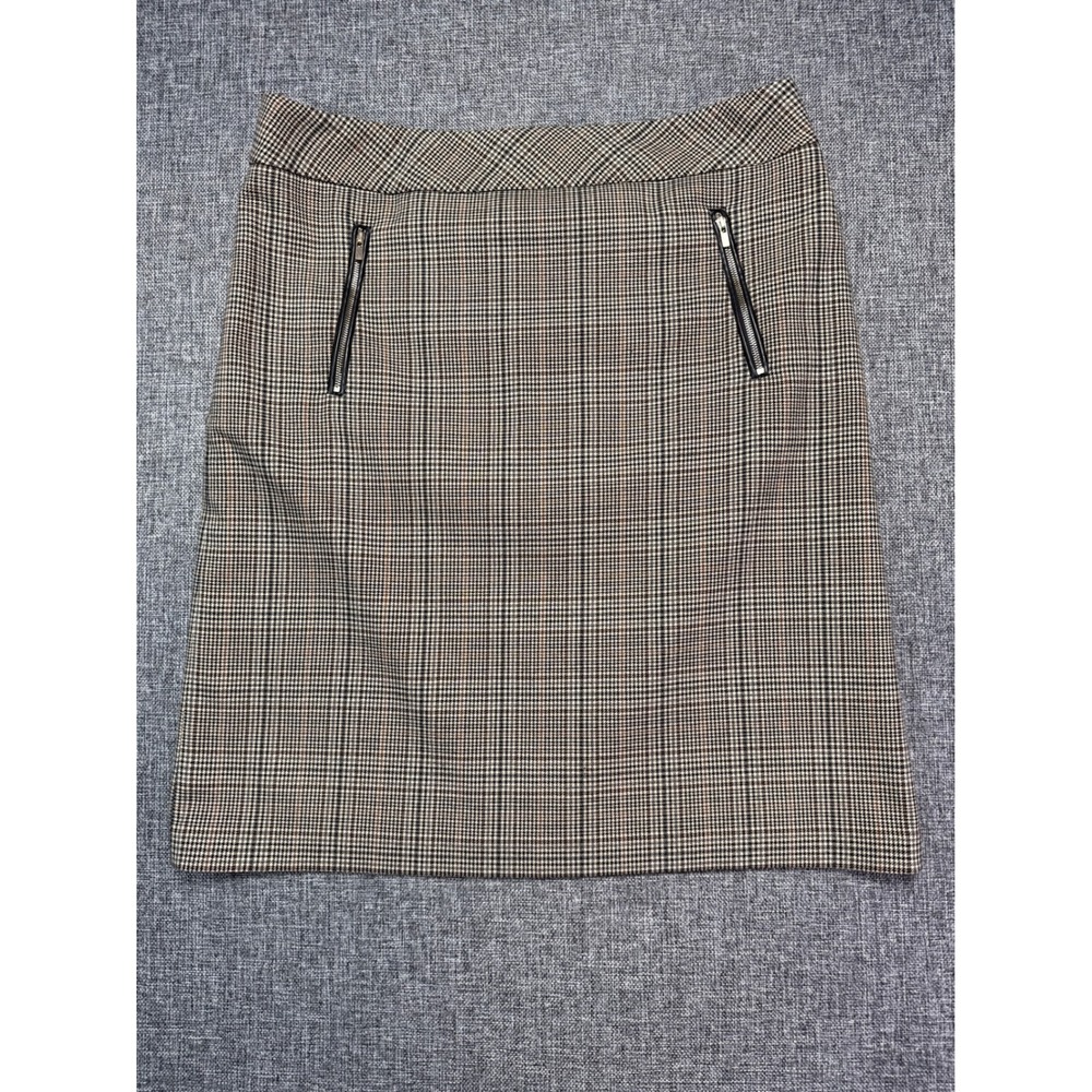 Jones New York Skirt Womens Brown Glen Plaid Stretch Zipper Pockets | 10